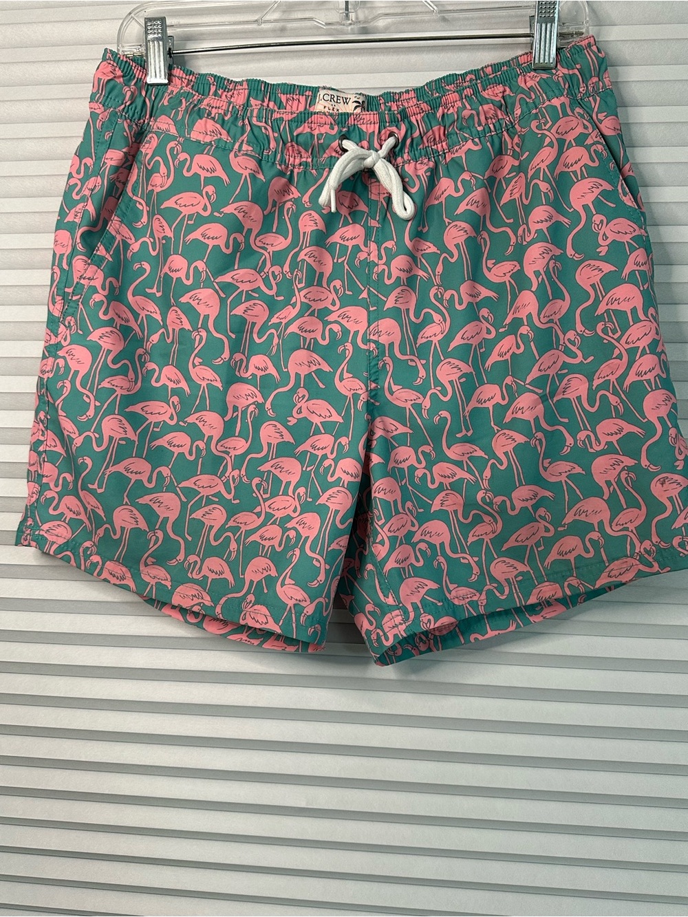 J. Crew Pink Flamingo Print Athletic Shorts on Teal